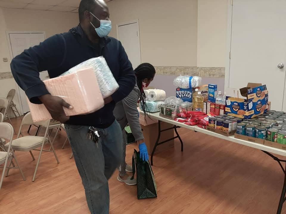 Volunteers organizing supplies